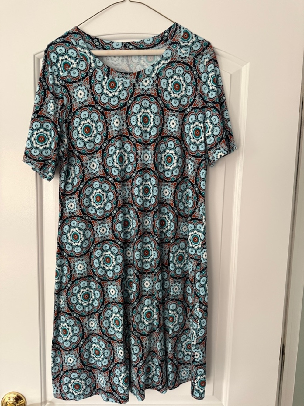 Women's Blue Patterned Short-Sleeve Dress